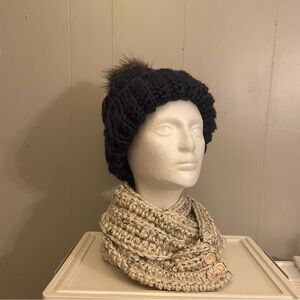 Navy Winter Hat & Aspen Tweed Scarf set